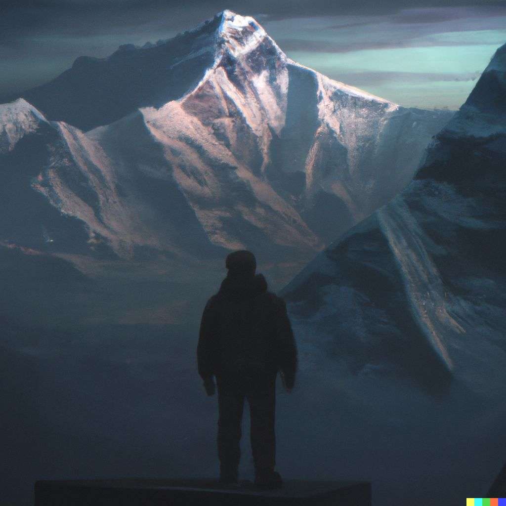 someone gazing at Mount Everest, digital art, dystopia